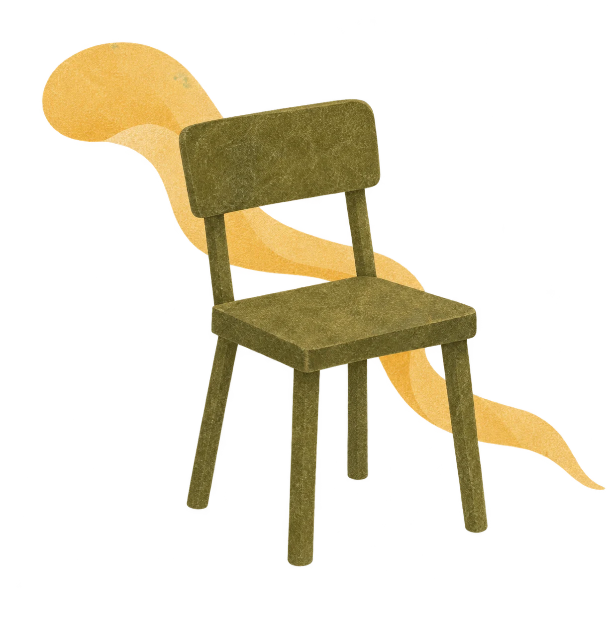 Una silla vacía, con una cinta dorada detrás: el lugar que espera a quien llega.